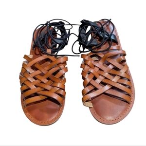 American Eagle Brown And Black Woven Boho Lace Up Sandals 8 Nautical Gladiator